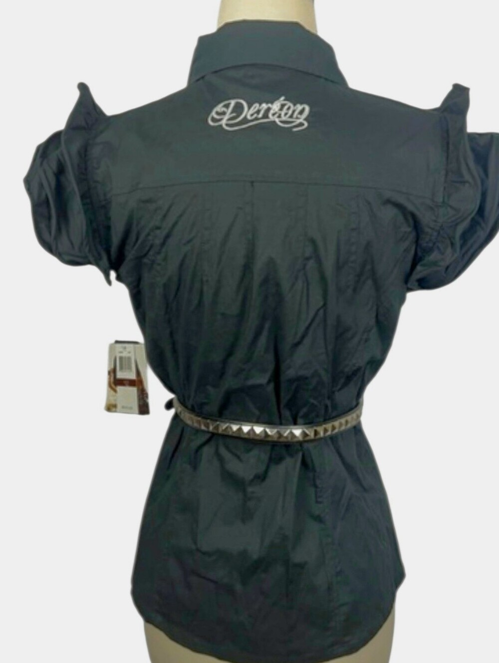 Dereon NWT Y2K Ruffled Flutter Sleeve Top w/Belt Black Medium